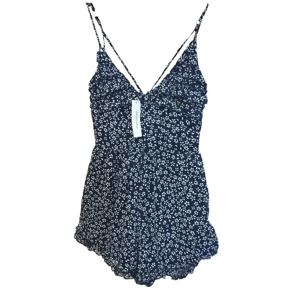 Trixxi Women's Shorts Romper Dark Navy Blue White‎ Ditsy Floral Print Size S